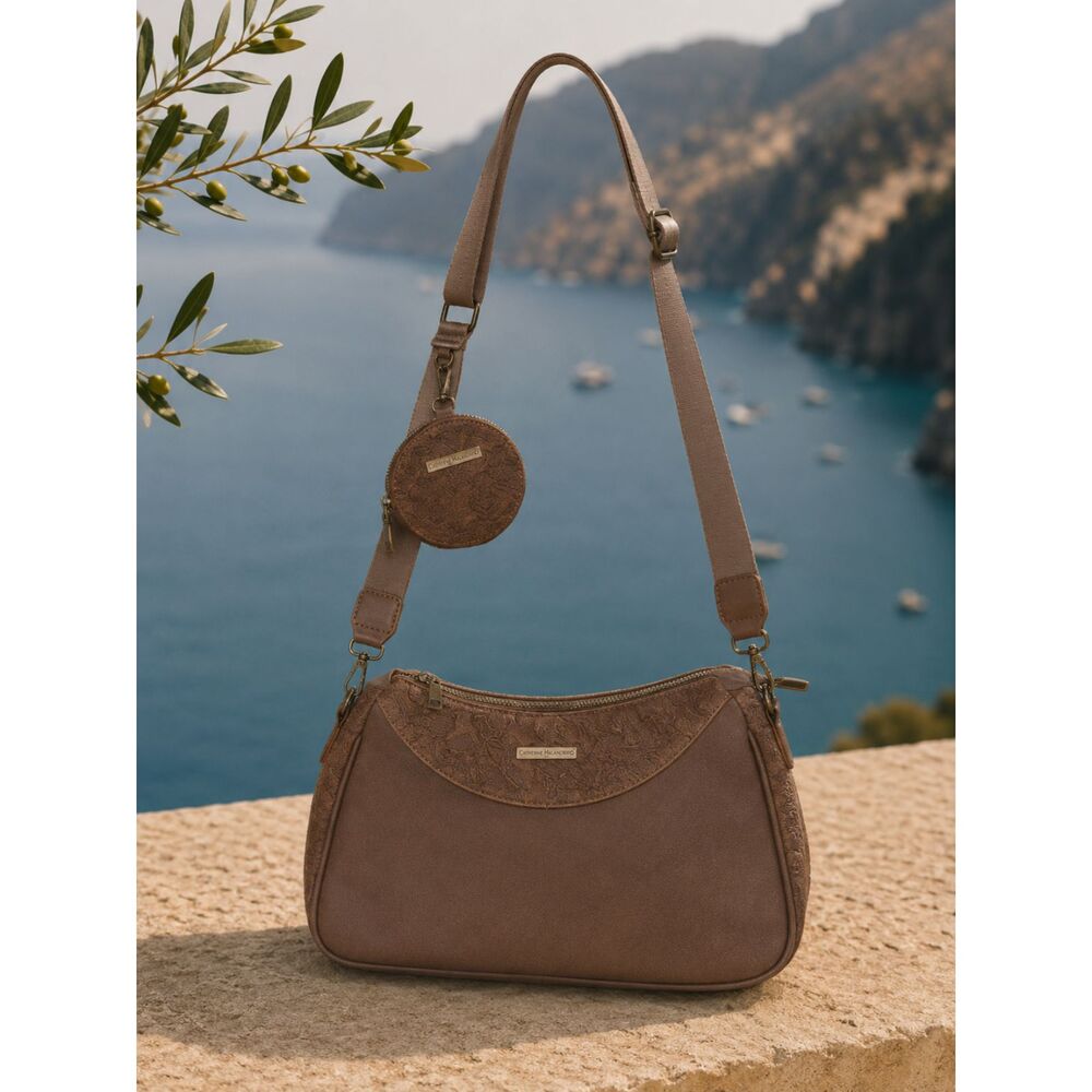 Catherine Malandrino Brown Embossed Shoulder Crossbody Bag NWT